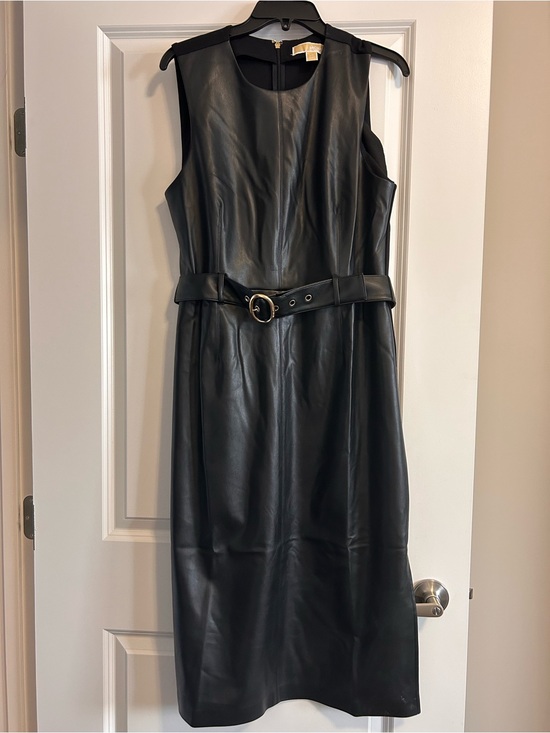 Michael Kors Dresses & Skirts - Michael Kors Sleeveless Black Faux Leather Belted Dress Large